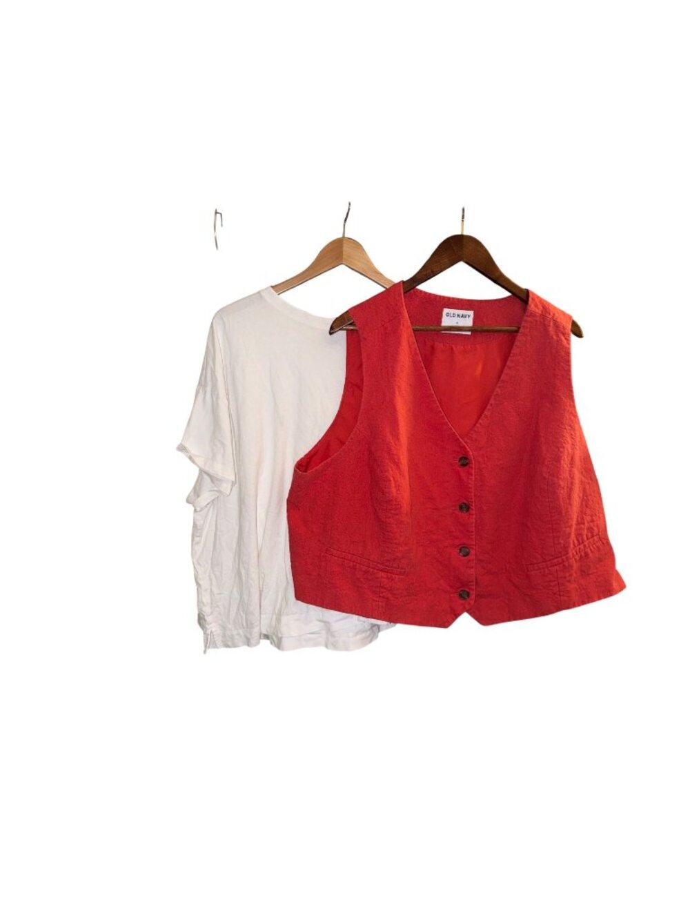 Old Navy Womens Clothing 3 PIECE Bundle: Red Vest, White Tee & Cream Pullover Wi